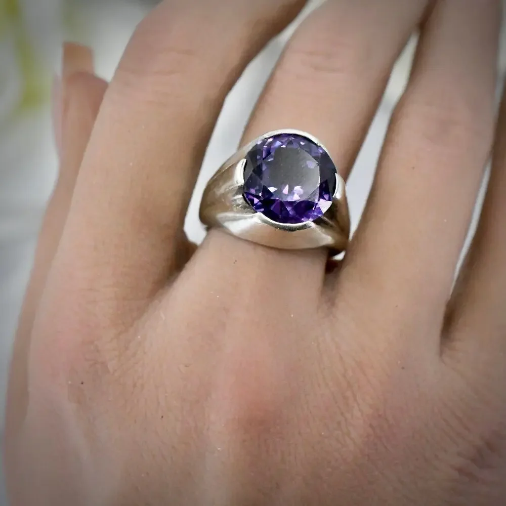 Vintage FRK Mexico 925 Silver Heavy Simulated Alexandrite Ring Unisex Size 9